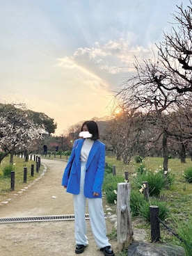 「ブルー x ホワイト」｜「アイテム（その他シューズ）」を使った、chamuuさん（レディース・153cm）の秋コーディネート