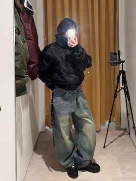 「アイテム（デニムパンツ）」を使った、RENAさん（レディース・150cm）の秋コーディネート