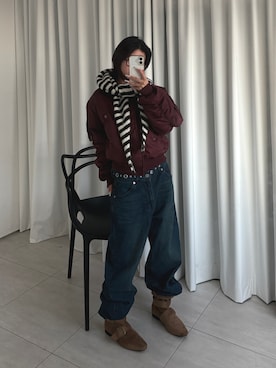 「アイテム（ミリタリージャケット）」を使った、RENAさん（レディース・150cm）の秋コーディネート