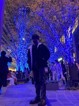 「UNIQLO（ユニクロ）のモックネックT（長袖）（Tシャツ/カットソー、ブラック系）」を使った、わたるさん（メンズ・177cm）の冬コーディネート