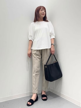 「RODE SKO（ロデスコ）のワンハンドル3WAYバッグ（ハンドバッグ）」を使った、maikoさん（レディース・154cm）の夏コーディネート