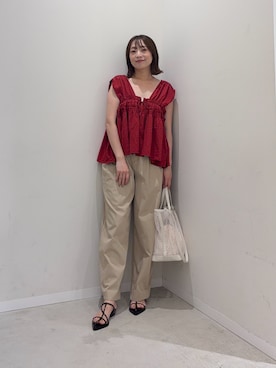 「SENSE OF PLACE by URBAN RESEARCH（センスオブプレイスバイアーバンリサーチ）のレイヤードフリルブラウス（Shirts、レッド系）」を使った、maikoさん（レディース・154cm）の夏コーディネート