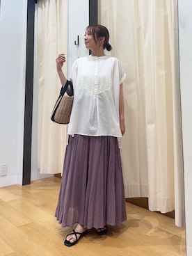 「アイテム（スカート、パープル系）」を使った、maikoさん（レディース・154cm）の夏コーディネート
