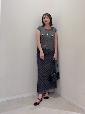 「SENSE OF PLACE by URBAN RESEARCH（センスオブプレイスバイアーバンリサーチ）の『洗濯可』メタルボタンポケットベスト（Vest、ブラック系）」を使った、maikoさん（レディース・154cm）の夏コーディネート