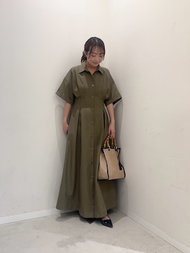 「SENSE OF PLACE by URBAN RESEARCH（センスオブプレイスバイアーバンリサーチ）の『UR TECH DRYLUXE』リネンライクワンピース（ワンピース、グリーン系）」を使った、maikoさん（レディース・154cm）の春コーディネート
