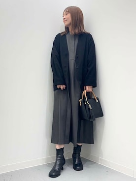 「アイテム（ノーカラージャケット、ブラック系）」を使った、maikoさん（レディース・154cm）の秋コーディネート