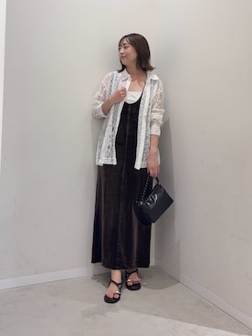 「SENSE OF PLACE by URBAN RESEARCH（センスオブプレイスバイアーバンリサーチ）のパッチワークレースシャツ（Shirts、ホワイト系）」を使った、maikoさん（レディース・154cm）の夏コーディネート