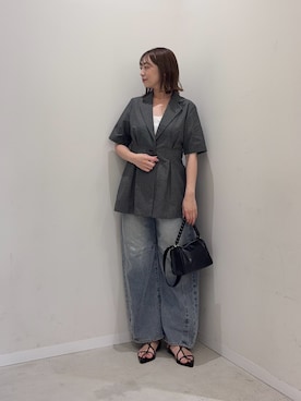 「SENSE OF PLACE by URBAN RESEARCH（センスオブプレイスバイアーバンリサーチ）のカラミオリウエストタックジャケット（Other outerwear、ブラック系）」を使った、maikoさん（レディース・154cm）の夏コーディネート