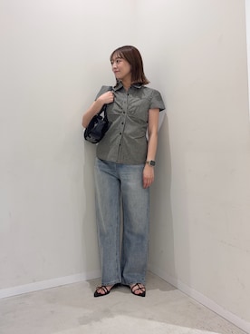 「SENSE OF PLACE by URBAN RESEARCH（センスオブプレイスバイアーバンリサーチ）のパフスリーブコンパクトギャザーシャツ（Shirts、ブラック系）」を使った、maikoさん（レディース・154cm）の夏コーディネート