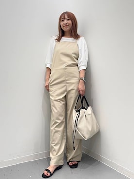 「アイテム（オールインワン・サロペット、ベージュ系）」を使った、maikoさん（レディース・154cm）の夏コーディネート