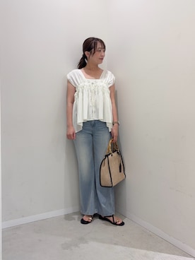 「SENSE OF PLACE by URBAN RESEARCH（センスオブプレイスバイアーバンリサーチ）のレイヤードフリルブラウス（Shirts、ホワイト系）」を使った、maikoさん（レディース・154cm）の夏コーディネート