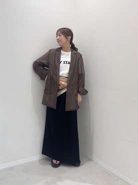 「SENSE OF PLACE by URBAN RESEARCH（センスオブプレイスバイアーバンリサーチ）のシアーテーラードジャケット（テーラードジャケット、ブラウン系）」を使った、maikoさん（レディース・154cm）の夏コーディネート