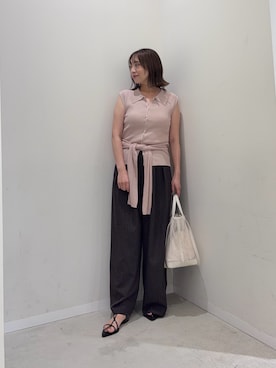 「SENSE OF PLACE by URBAN RESEARCH（センスオブプレイスバイアーバンリサーチ）のエリツキポロニットカーディガンセット（Knitwear、ピンク系）」を使った、maikoさん（レディース・154cm）の夏コーディネート