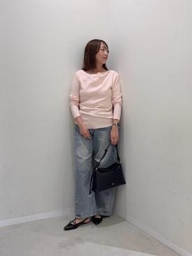 「SENSE OF PLACE by URBAN RESEARCH（センスオブプレイスバイアーバンリサーチ）の『洗濯可』抗ピル ストレッチリブドレープセーター（ニット/セーター、ピンク系）」を使った、maikoさん（レディース・154cm）の秋コーディネート