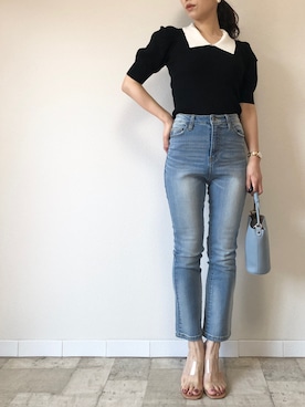 「M.deux（エムドゥ）のアイテム（デニムパンツ）」を使った、M.deux  STAFF３さん（レディース・157cm）の春コーディネート