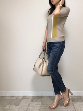 「M.deux（エムドゥ）のアイテム（デニムパンツ）」を使った、M.deux  STAFF３さん（レディース・157cm）の夏コーディネート