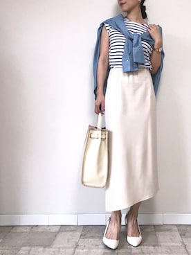 「M.deux（エムドゥ）のアイテム（スカート）」を使った、M.deux  STAFF３さん（レディース・157cm）の春コーディネート
