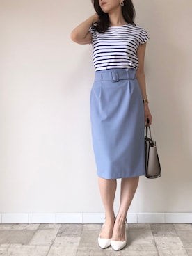 「M.deux（エムドゥ）のアイテム（Tシャツ/カットソー）」を使った、M.deux  STAFF３さん（レディース・157cm）の夏コーディネート