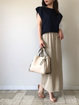 「M.deux（エムドゥ）のアイテム（Tシャツ/カットソー）」を使った、M.deux  STAFF３さん（レディース・157cm）の夏コーディネート