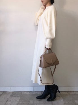 「M.deux（エムドゥ）のアイテム（ワンピース）」を使った、M.deux  STAFF３さん（レディース・157cm）の冬コーディネート