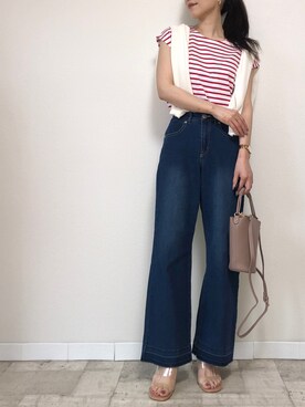 「M.deux（エムドゥ）のアイテム（パンツ）」を使った、M.deux  STAFF３さん（レディース・157cm）の春コーディネート