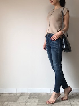 「M.deux（エムドゥ）のアイテム（デニムパンツ）」を使った、M.deux  STAFF３さん（レディース・157cm）の夏コーディネート