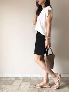 「M.deux（エムドゥ）のアイテム（Tシャツ/カットソー）」を使った、M.deux  STAFF３さん（レディース・157cm）の夏コーディネート