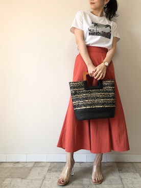 「M.deux（エムドゥ）のアイテム（Tシャツ/カットソー）」を使った、M.deux  STAFF３さん（レディース・157cm）の夏コーディネート