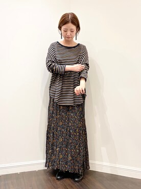 「柄×柄」｜「アイテム（その他）」を使った、AKIRAさん（レディース・158cm）の秋コーディネート