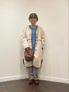 「Lugnoncure（ルノンキュール）のアイテム（ノーカラーコート）」を使った、AKIRAさん（レディース・158cm）の秋コーディネート