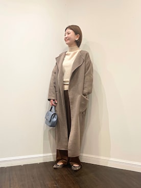 「Te chichi（テチチ）のアイテム（ノーカラーコート）」を使った、AKIRAさん（レディース・158cm）の冬コーディネート