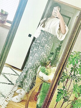 「ems excite（エムズエキサイト）のボリューム袖チャイナブラウス,ベージュ,￥2,970（シャツ/ブラウス、ベージュ系）」を使った、🥨さん（レディース・155cm）の秋コーディネート