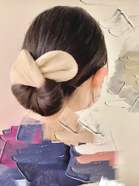 「Creemaのアイテム（ヘアアクセサリー、ベージュ系）」を使った、🥨さん（レディース・155cm）の冬コーディネート