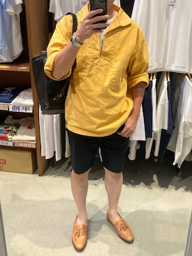 「アイテム（ローファー、オレンジ系）」を使った、lasscalさん（メンズ・174cm）の夏コーディネート