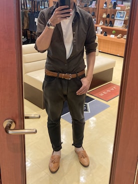 「アイテム（ローファー、オレンジ系）」を使った、lasscalさん（メンズ・174cm）の夏コーディネート