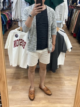 「アイテム（ローファー、オレンジ系）」を使った、lasscalさん（メンズ・174cm）の夏コーディネート