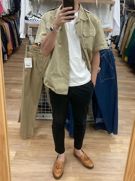 「アイテム（ローファー、オレンジ系）」を使った、lasscalさん（メンズ・174cm）の春コーディネート