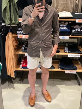 「アイテム（ローファー、オレンジ系）」を使った、lasscalさん（メンズ・174cm）の夏コーディネート