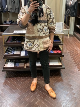 「アイテム（ローファー、オレンジ系）」を使った、lasscalさん（メンズ・174cm）の冬コーディネート