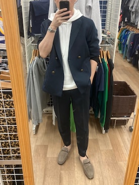 「GU（ジーユー）のアイテム（ステンカラーコート）」を使った、lasscalさん（メンズ・174cm）の春コーディネート
