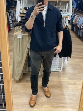 「アイテム（ローファー、オレンジ系）」を使った、lasscalさん（メンズ・174cm）の夏コーディネート