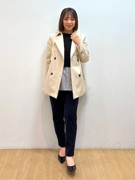 「INDIVI（インディヴィ）の【花粉付着防止／撥水／UVケア】名品トレンチコート（トレンチコート、ベージュ系）」を使った、mikkoさん（レディース・159cm）の冬コーディネート