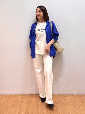 「INDIVI（インディヴィ）の【接触冷感／2WAY】カシュクールリネンシャツ（シャツ/ブラウス、ブルー系）」を使った、mikkoさん（レディース・159cm）の春コーディネート