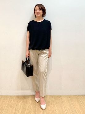 「ベージュ×ブラック」｜「アイテム（その他）」を使った、mikkoさん（レディース・159cm）の春コーディネート
