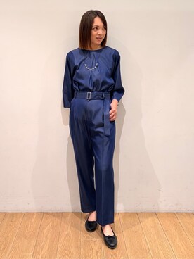 「INDIVI（インディヴィ）の【洗える／UVケア／SETUP可能】デニムライク ランタン袖ブラウス（シャツ/ブラウス、ブルー系）」を使った、mikkoさん（レディース・159cm）の春コーディネート