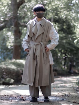 「stein（シュタイン）のアイテム（トレンチコート）」を使った、しゅたさん（メンズ・181cm）の秋コーディネート