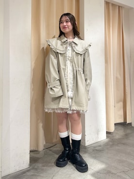 「w closet（ダブルクローゼット）のチュールリボンミニキャミワンピース（ワンピース、ホワイト系）」を使った、kanonさん（レディース・152cm）の春コーディネート