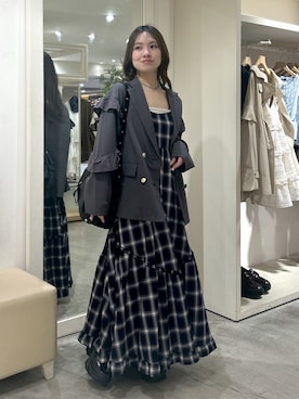 「w closet（ダブルクローゼット）のアソートティアードキャミワンピース（ワンピース、ブルー系）」を使った、kanonさん（レディース・152cm）の春コーディネート