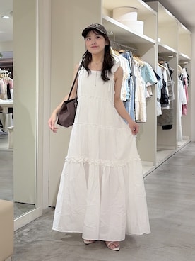 「w closet（ダブルクローゼット）の２WAYフリルドロストティアードワンピース（ワンピース、ホワイト系）」を使った、kanonさん（レディース・152cm）の夏コーディネート