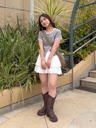「w closet(ダブルクローゼット)の【レイヤード風】パターンメッシュレイヤードT 夏服(Tシャツ/カットソー)」を使った、kanonさん(レディース・152cm)の夏コーディネート